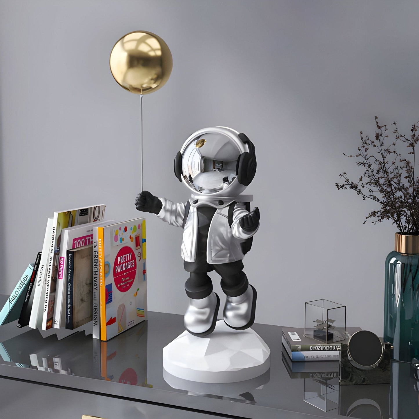 Small Lunar Silver Astronaut Balloon Sculpture - 55cm