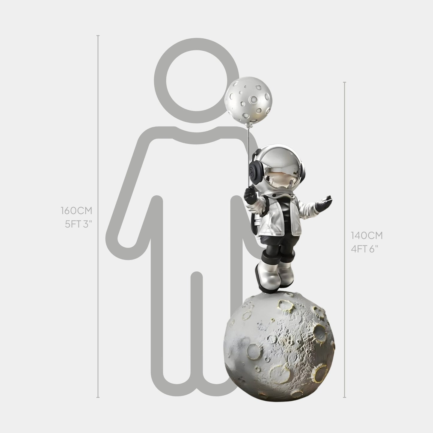 Large Lunar Silver Astronaut Balloon Moonwalk Sculpture - 140cm
