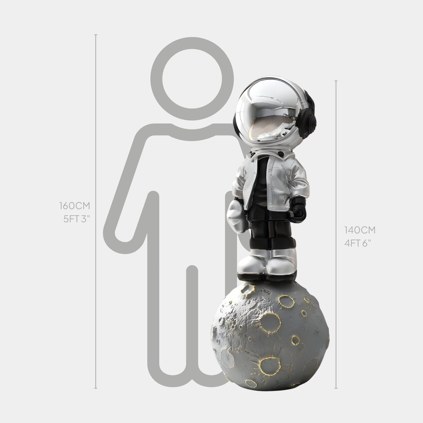 Large Lunar Silver Astronaut Beats On Moon Sculpture - 140cm