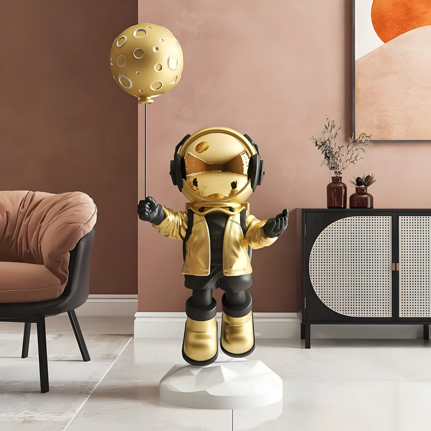 Medium Celestial Gold Astronaut Moon Balloon Sculpture - 110cm