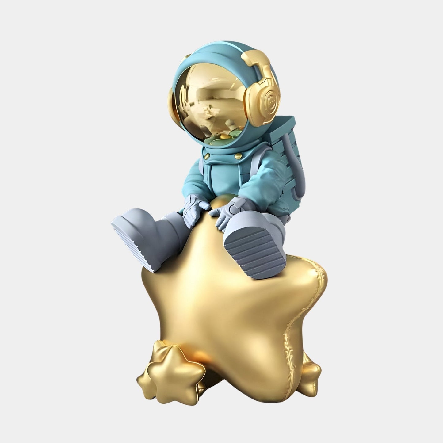 Medium Galactic Blue Astronaut Beats On Star Sculpture - 90cm