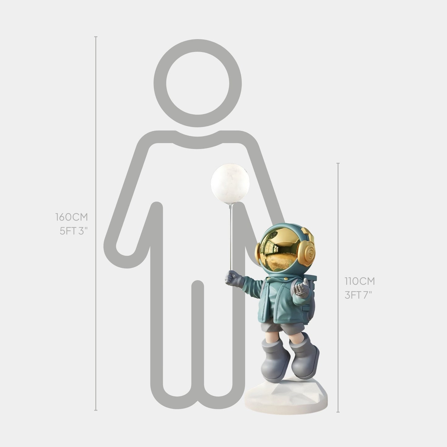 Medium Galactic Blue Astronaut Glow Balloon Sculpture - 110cm