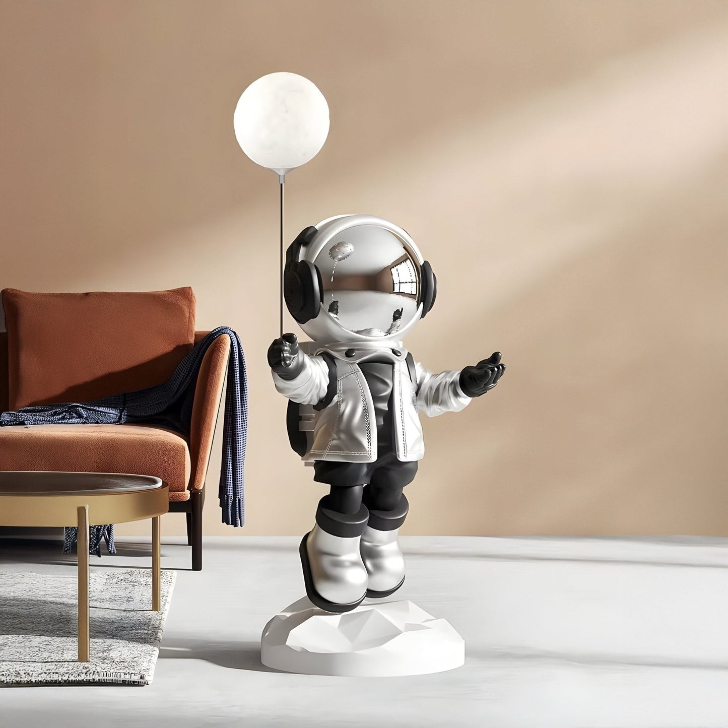 Medium Lunar Silver Astronaut Glow Balloon Sculpture - 110cm