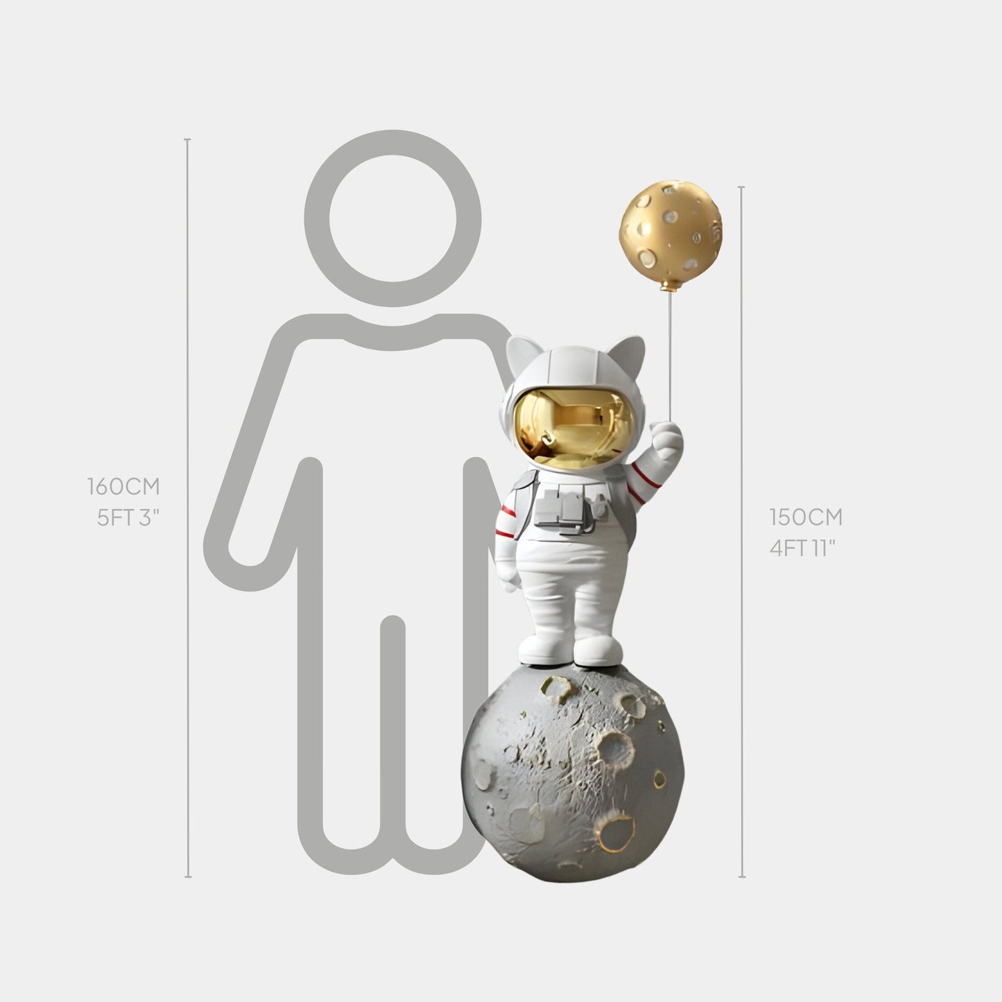 Medium Nova White Astronaut Kitty Moon Balloon Sculpture - 150cm
