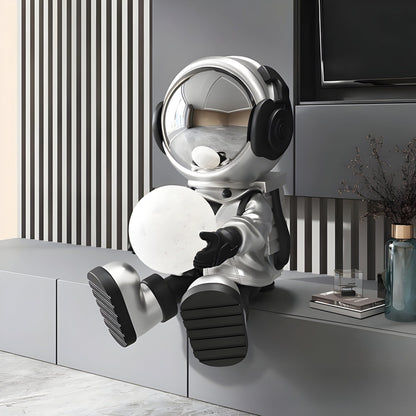 Small Lunar Silver Astronaut Glow Seated II Sculpture - 53cm